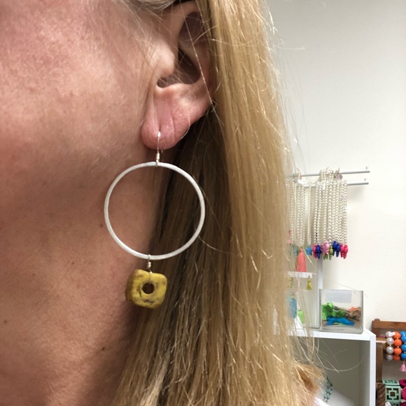 Silver Hoops with Handmade Clay Beads - Picture 5 of 5